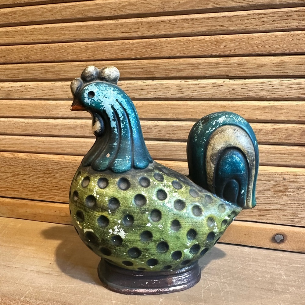 Artisan Rooster Figurine in Green and Blue